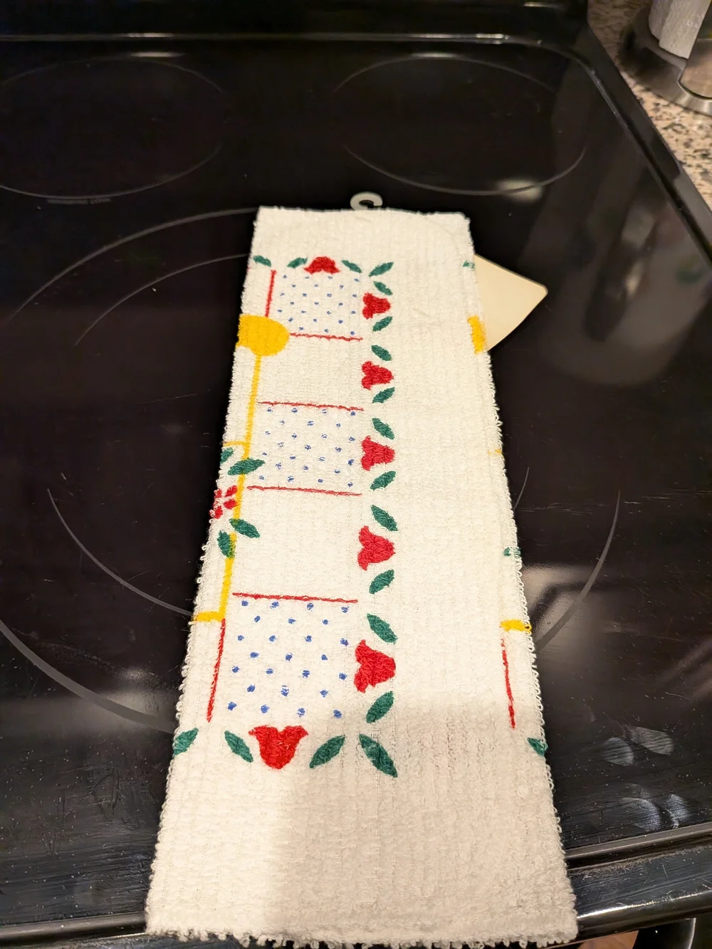 New Old Stock Cannon White Floral Kitchen Dish Cloth - Yellow Accent Made In USA